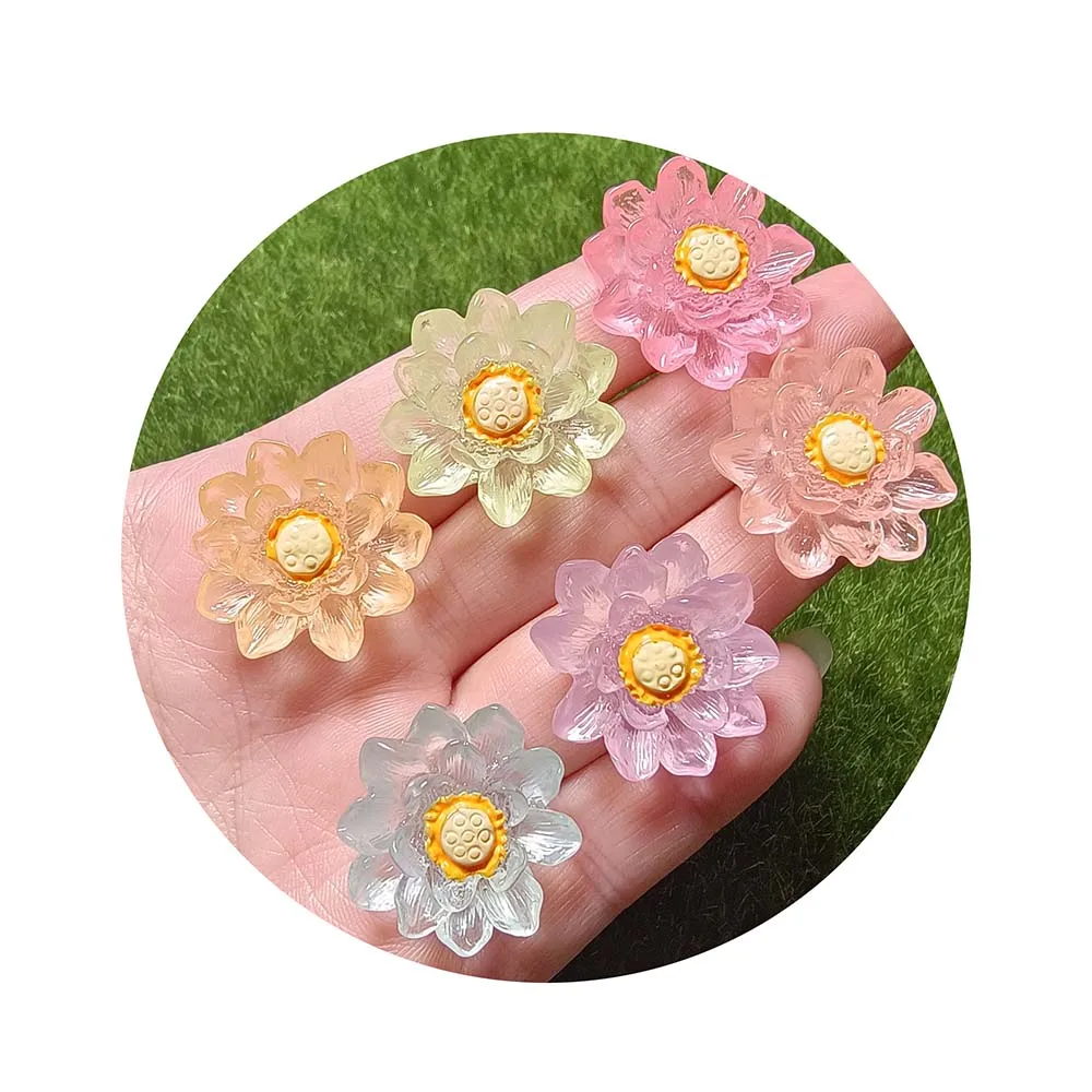 Mini Luminous Resin Beads Lotus Leaf and Lotus Charm for Fairy Garden Toy and Craft DIY Decorations
