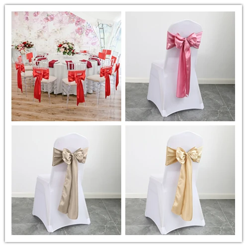 Elegant Satin Chair Cover Band Wedding Chair Back Sashes Strap Tie Ribbon Bow Knot For Banquet Party Christmas Event Decoration