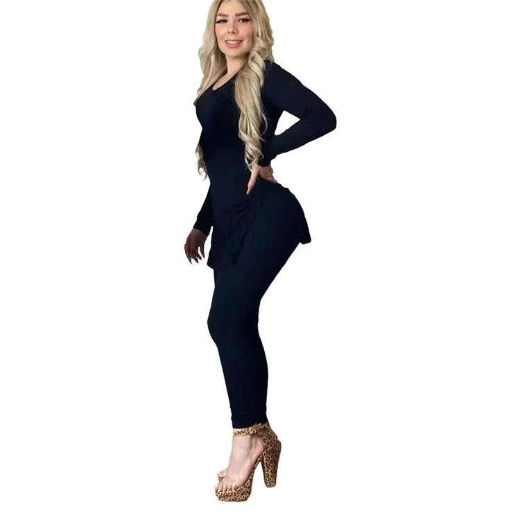 
2020 Latest design Knitted women long sleeve Sexy two piece set women clothing 