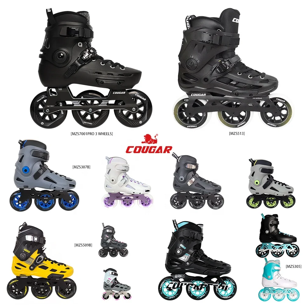 Customizable Adult Inline Skates 3 Wheels Professional Unisex Patines Black Shoes Skating COUGAR MZS305