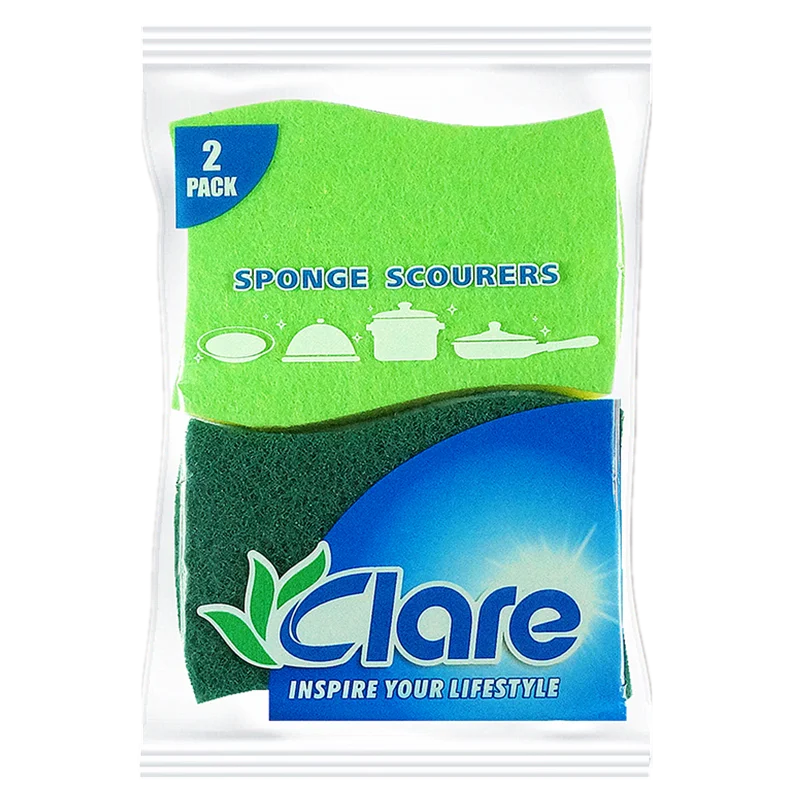 2 IN 1 Dual-Faced Durable Abrasive Handy Sponge scourer with non-woven cloth for Household Cleaning