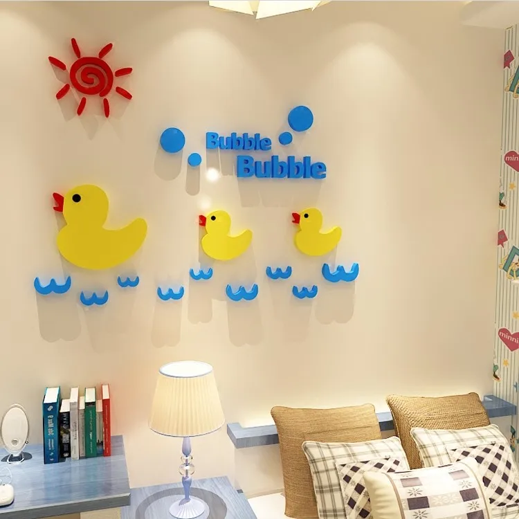 3D Stereo Duck Crystal Acrylic Wall Sticker Children Cartoon Cute Decorative Wall Decal Removable PVC Sticker Kids Wall Decals