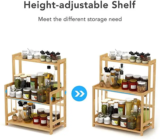 Wholesale High Quality Seasoning Storage Shelf 3 Tier Free Standing Wall Mounted Bamboo Kitchen Jar Spice Rack Organiser