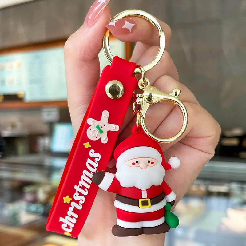 2024 New 3D PVC Elk Gingerbread Man Key Chain Fashion Rubber Keyring Accessories Cute Cartoon Christmas Santa Keychain
