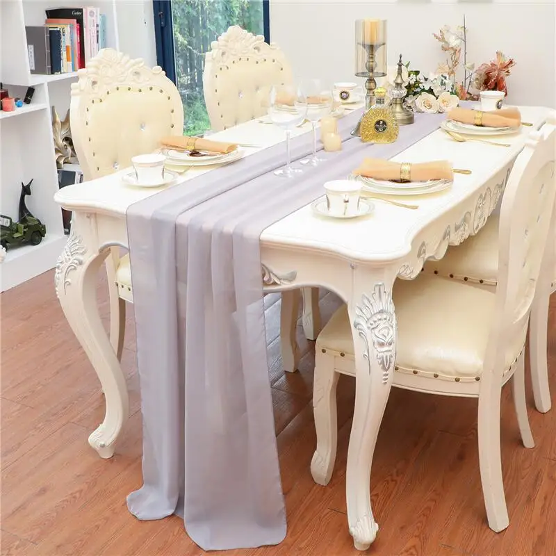 Various Colors Long Chiffon Dining Table Runner Gauze Decoration For Wedding Party