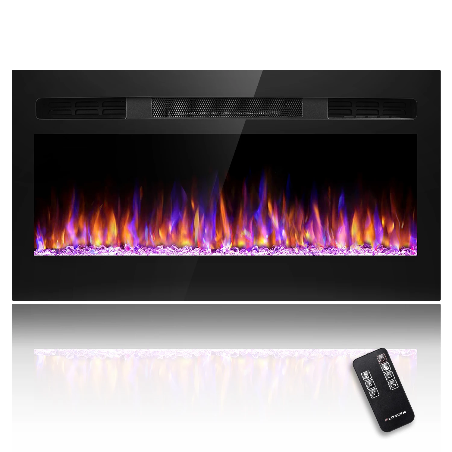 31 Inch Electric Fireplace Insert Wall Mounted Fireplace Heater with Timer Adjustable 12 Flame Remote Control 750/1500W Black