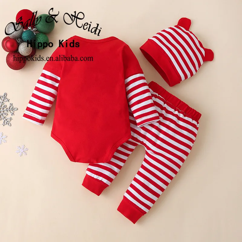 New design hot sale new born baby my first Christmas romper baby 3pcs jump suit