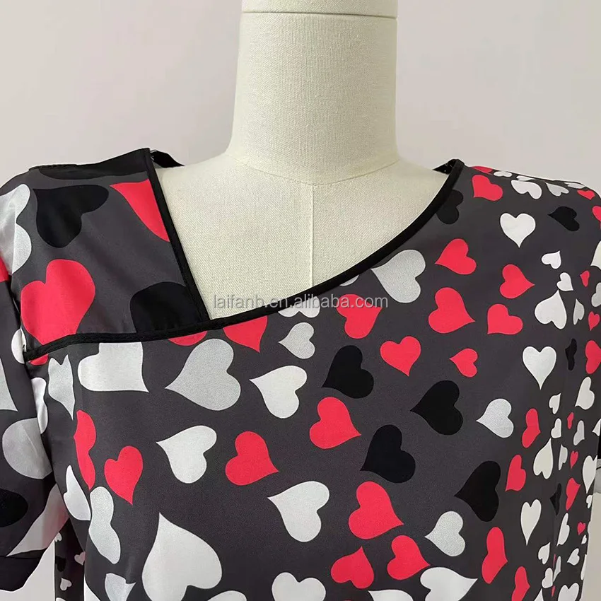 Top Selling Nursing Scrubs Short Sleeve Butterfly Print Tops Uniform For Nurse Women