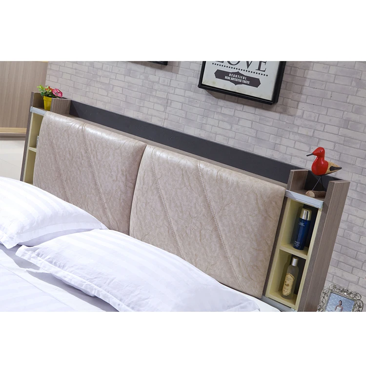 Competitive price MDF Wood Double Bed Design With Box