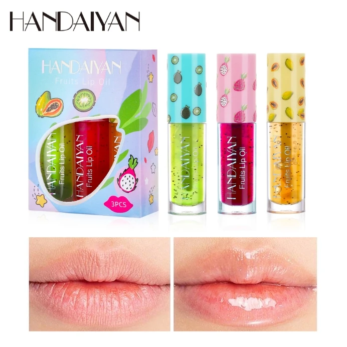HANDAIYAN Fruit Lip Oil Glass Moisturizing Transparent Lip Honey Lightening pink Lines kids Lip Balm