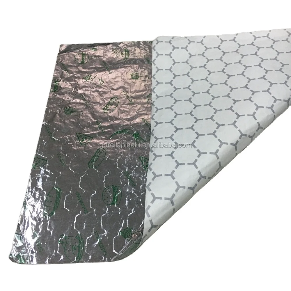 Customized  LFGB logo printing food grade aluminum foil hamburger wrapping papers