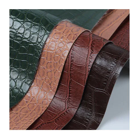 Custom 0.55 mm Thick Emboss Crocodile Rexine PVC Fake Artificial Synthetic Faux Leather Fabric Material for Furniture Making