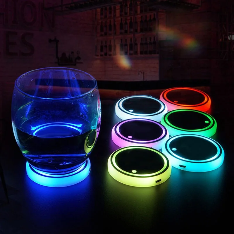 7 Colorful Changing Light Car Cup Holder LED Mat Coaster Pad Accessories customized logo