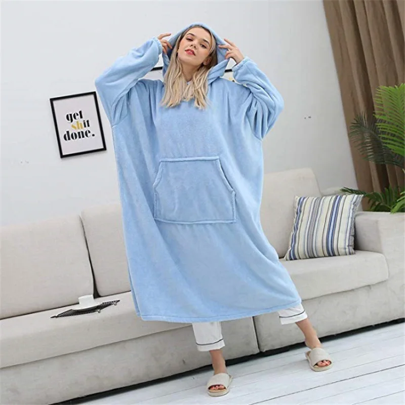Hoodie One-piece Home Wear Winter Warm Pocket Hooded Blankets Sweatshirt Big Elegant Design Cozy Hood