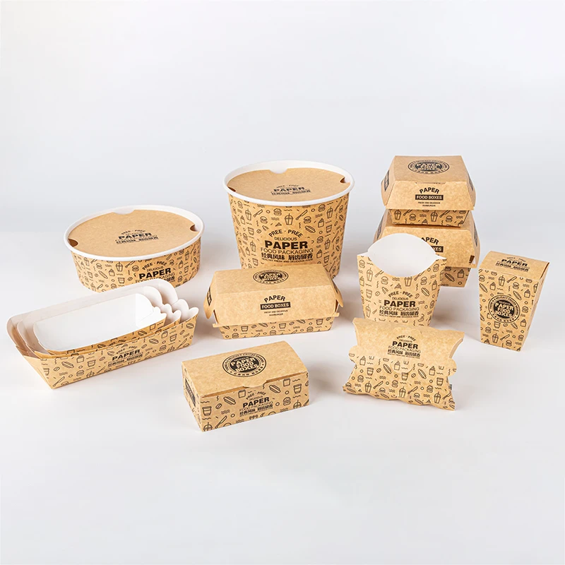 LOKYO Custom logo kraft paper bag take away fast food french fries fried chicken packaging box