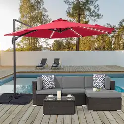 Высококачественный офсетный зонт для патио, подвесной светодиодный наружный офсетный зонт, Солнечный светодиодный консольный зонт для патио