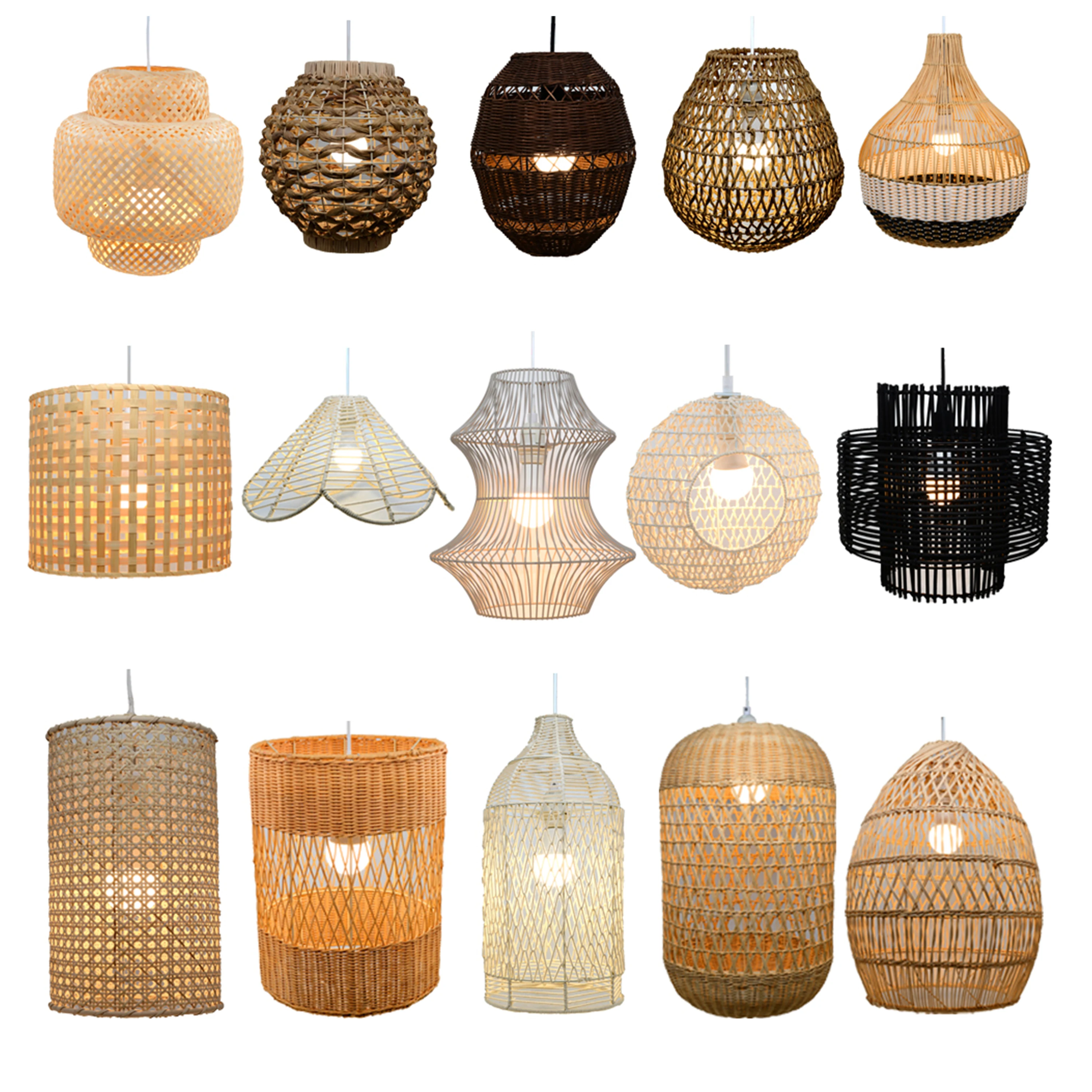Home decor handmade woven bamboo lamp lampara colgante lustre chandeliers & pendant lights