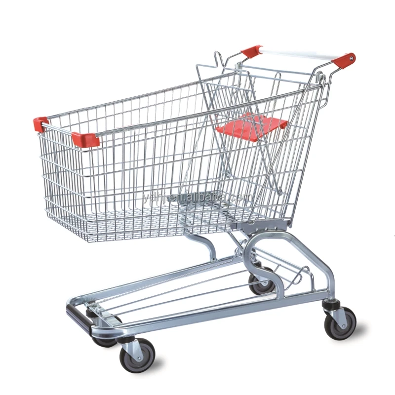 Factory directly  supermarket store handle steel metal wire shopping cart trolley with wheels