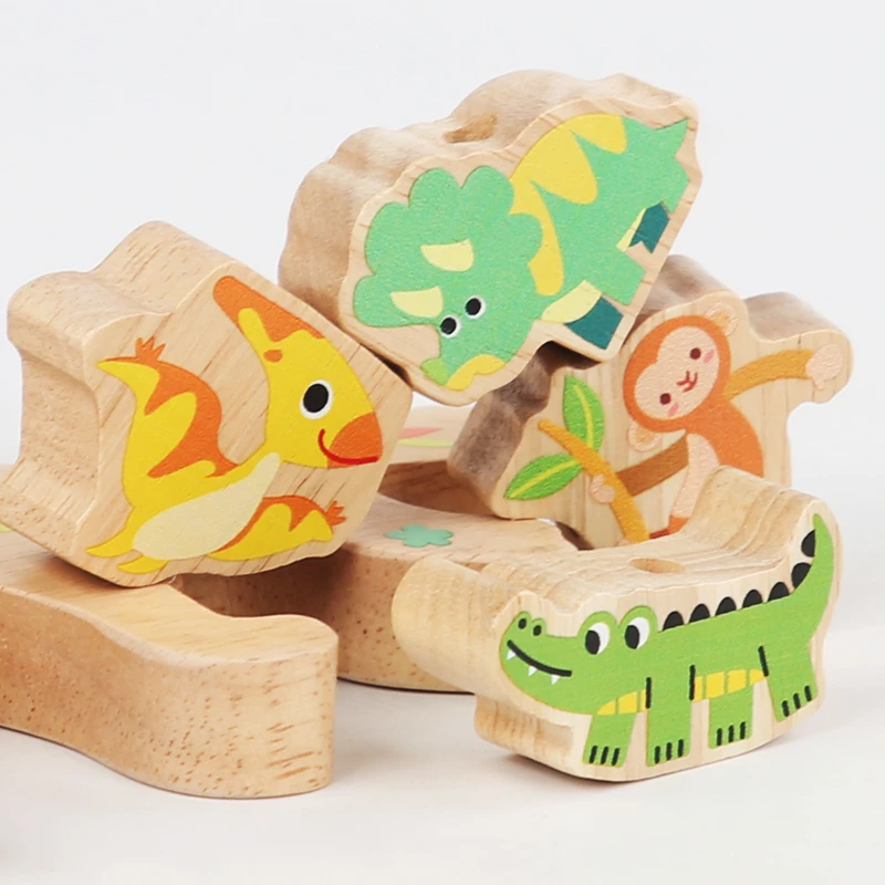 Top Wooden Animals Stacking Toy Animals Stacking Blocks Balance Game Animals Blocks Threading Toys