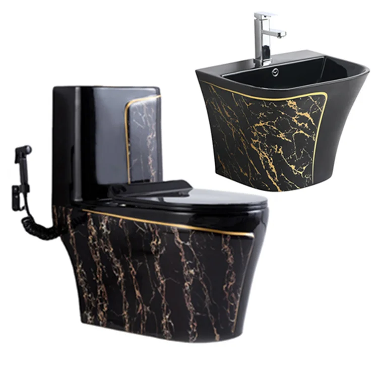 Chinese ceramic one piece wc toilet and sink black set prices