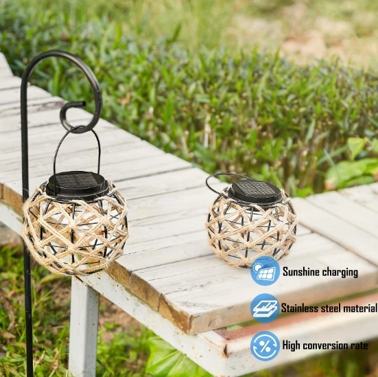 Custom Branded Rope Solar Light Outdoor Garden Light Iron Lanterns Hanging Light Ambient Lamp with Dropshipping Fulfillment