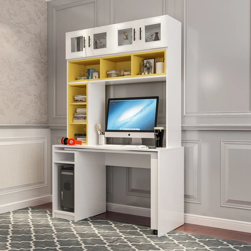 Modern White MDF Panel Metal Computer Desk Cabinet Integrated Closet Furniture School Home Office Warehouse Dining Living Room