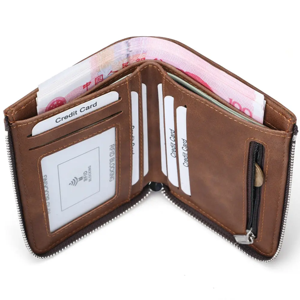 Wholesale  Multi Card Holder Purse RFID Leather Zipper Wallet for Men