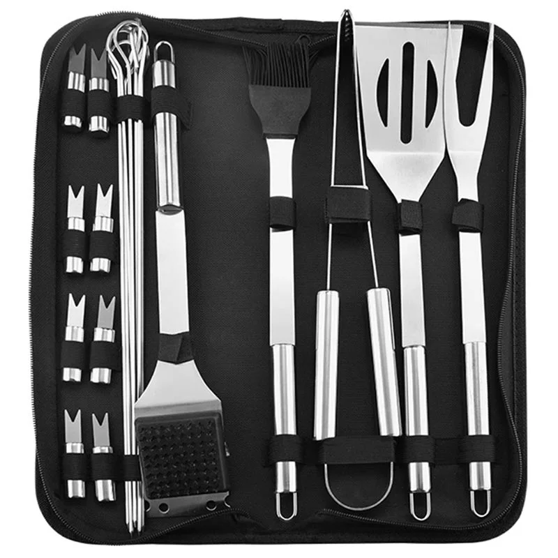 
Hot sell Outdoor Camping 20PCS Stainless steel barbecue stick fork tong BBQ Grill Tools Set Grilling Tool Set 