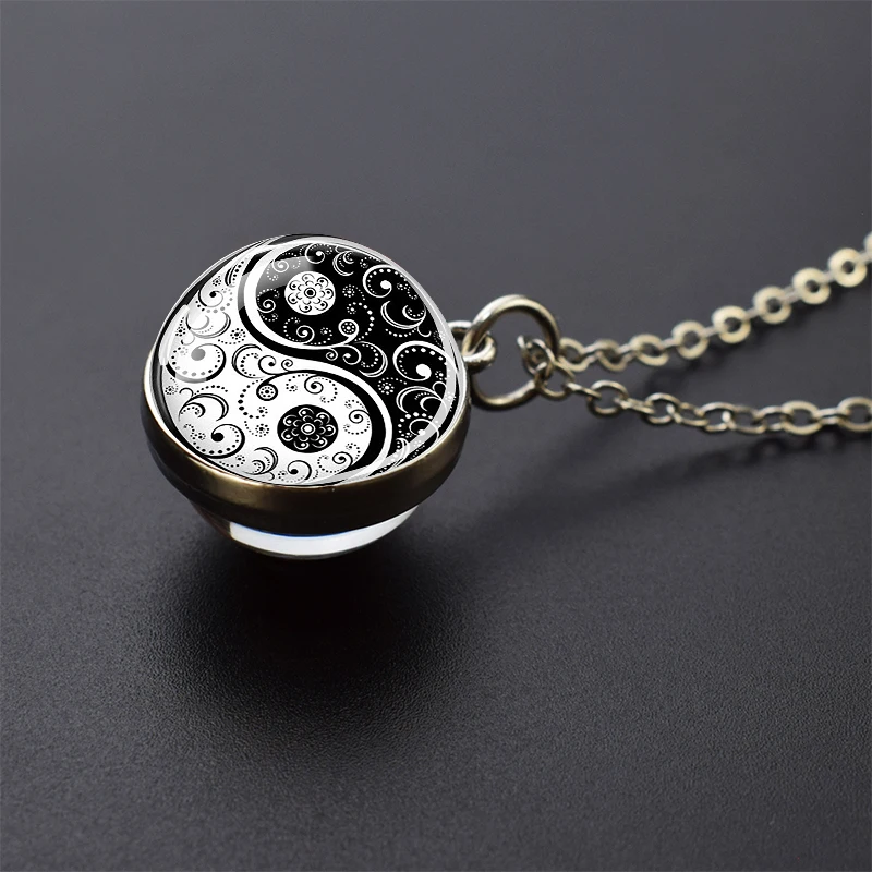 Glowing Yin Yang Glass Ball Pendant Women Cute Crystal Silver Jewelry Yin Yang Necklace