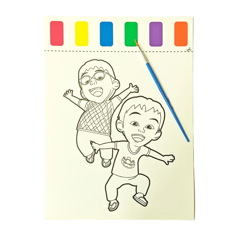 Customized Palette Watercolor Colouring Pages Set for Children Aged 5 to 7 Includes Paintbrush and Paints on Each Page Envelope