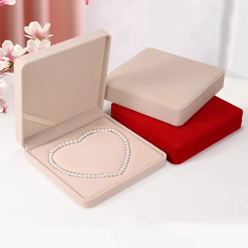 Luxury Custom LOGO Pearl Necklace Jewelry Box Velvet Flannel Jewelry Storage Organizer Case