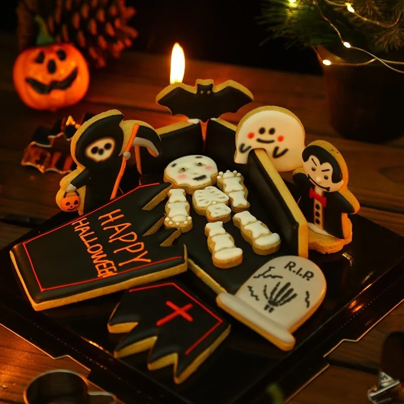 Halloween Three-Dimensional Funny Coffin Cookie Mold Set DIY Stainless Steel Baking Mould for Party Soap Use