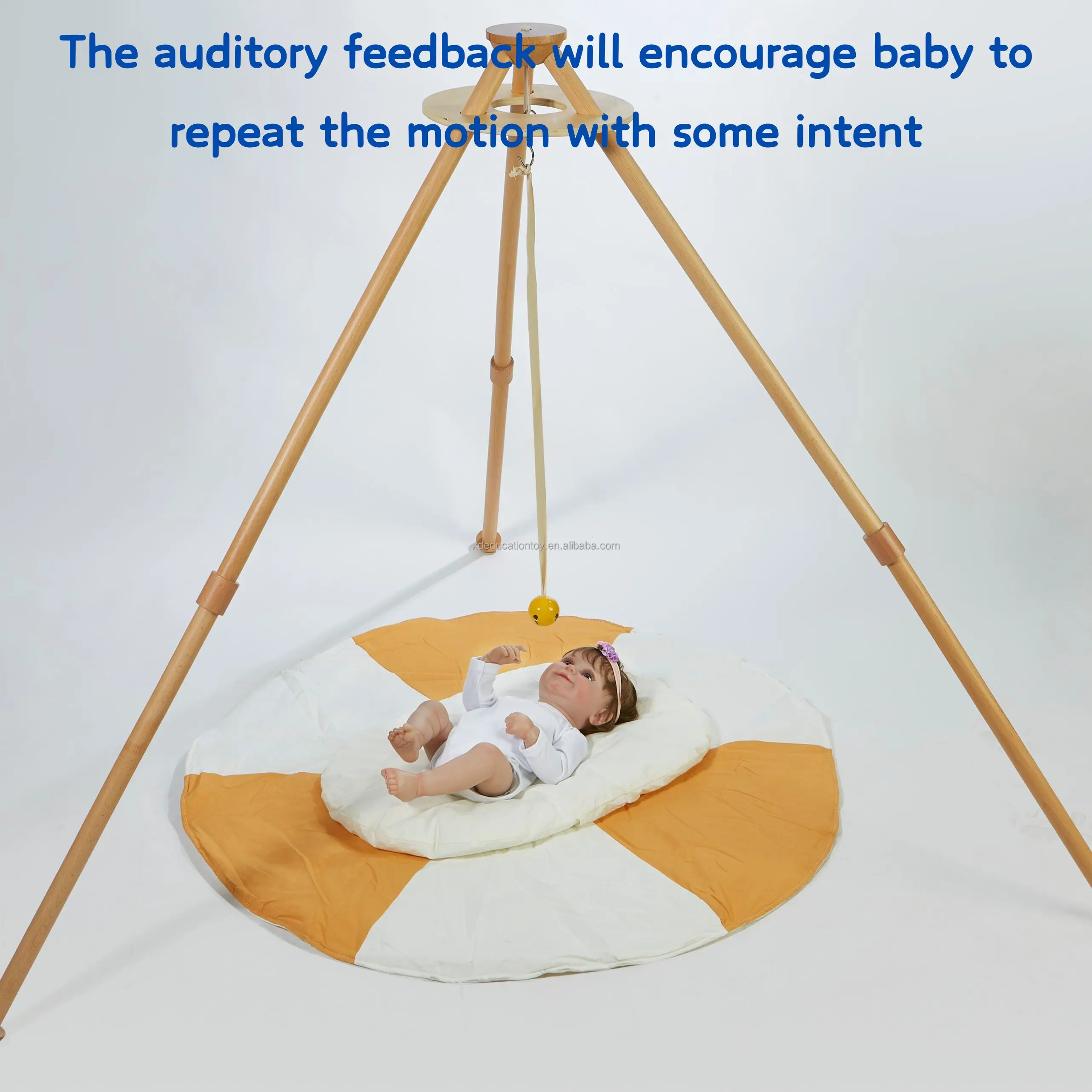 Montessori-Inspired round Metal Sensory Mobile Educational Baby Mobiles with Musical Bell & Ribbon Inspired Musical Toy Set