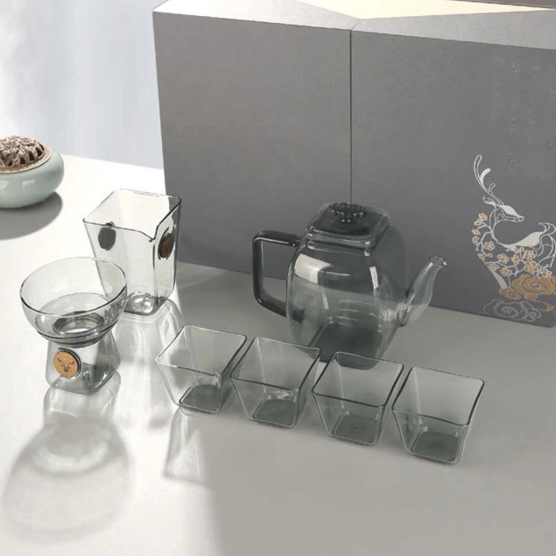 Explosion-Proof Transparent Tea Services Set Heat Resistant Insulated Warmer Teapot & Cups for Coffee Serving