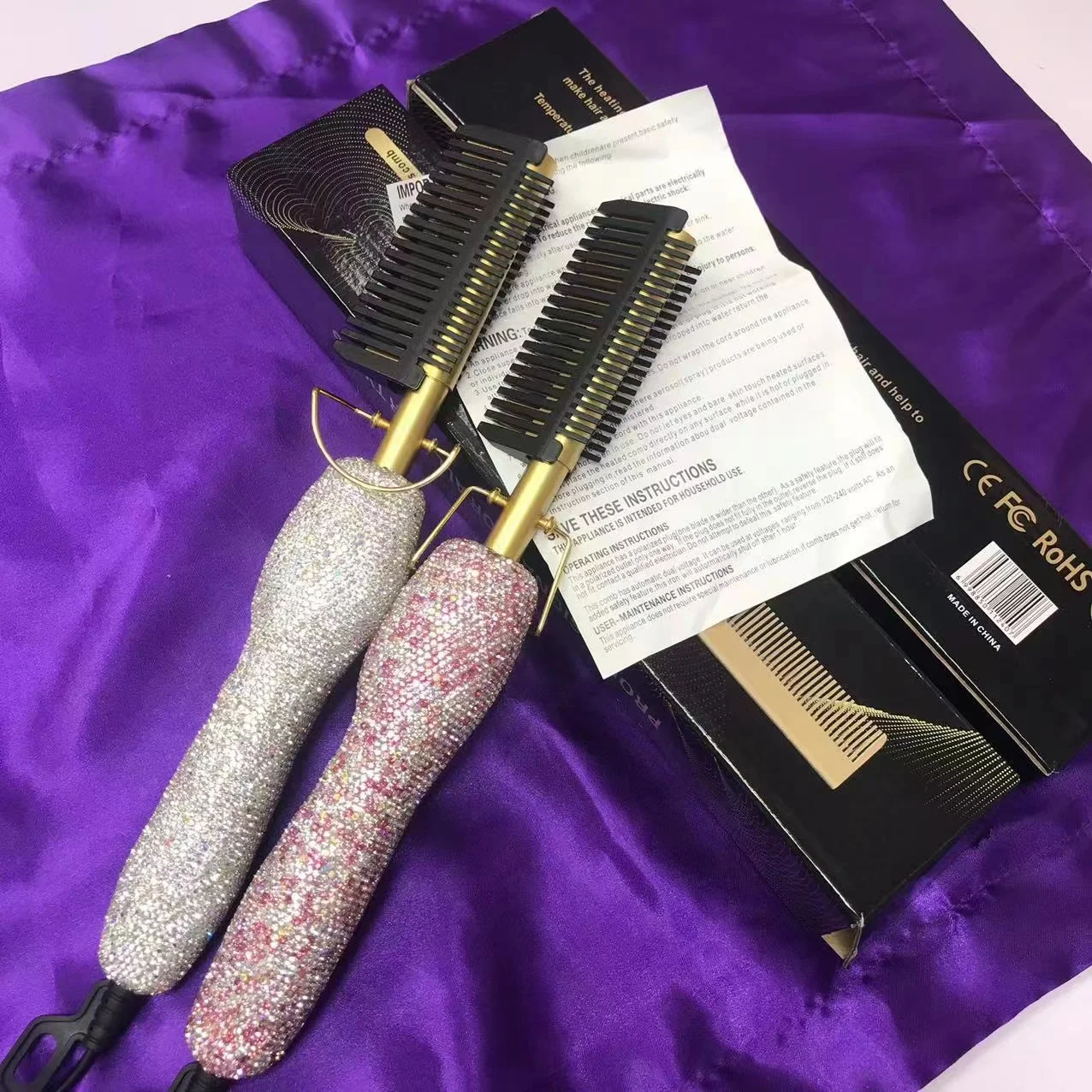 free logo private label bling diamond hot comb 500 degrees 450 degrees vendor