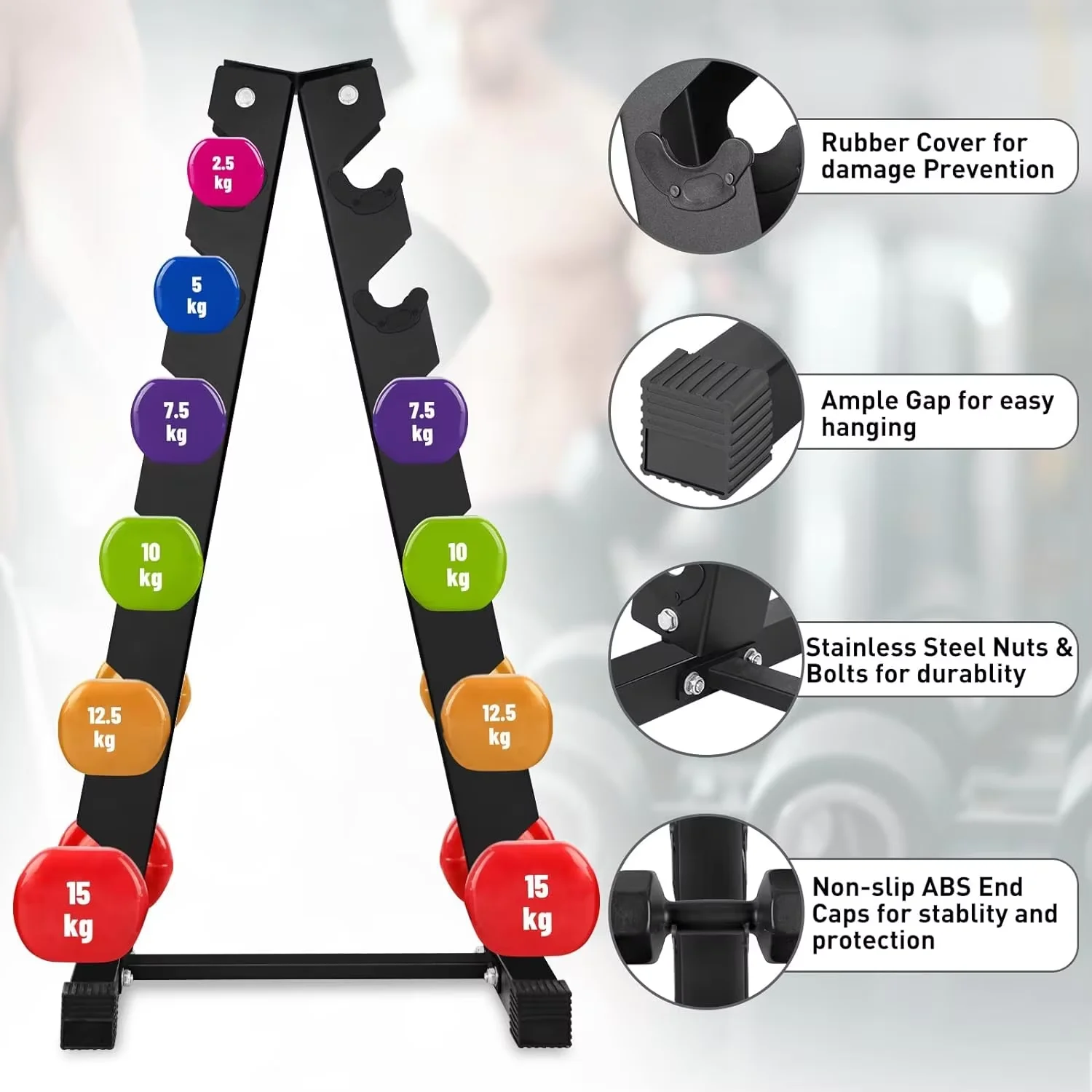 Wholesale Fitness Equipment Vertical Fixed Multi-functional Dumbbell Rack A-frame Hexagon Dumbbell Rack for Home Gym