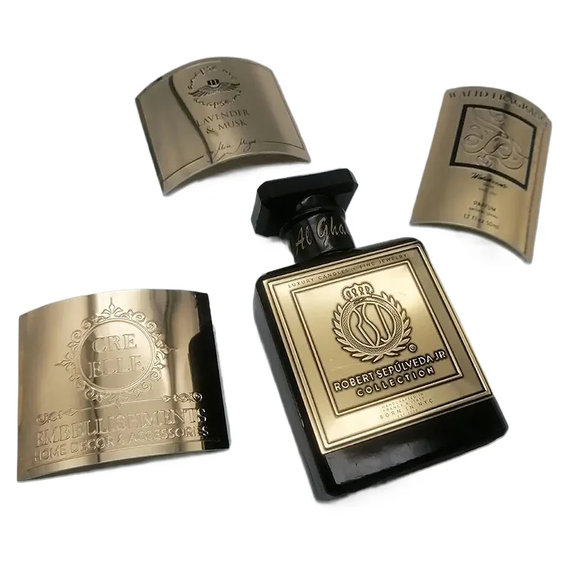 Custom Metallic Nickel Decal Labels 3D Transfer Sticker Embossed Metal Logo Stickers Gold Perfume Bottle Label Stickers