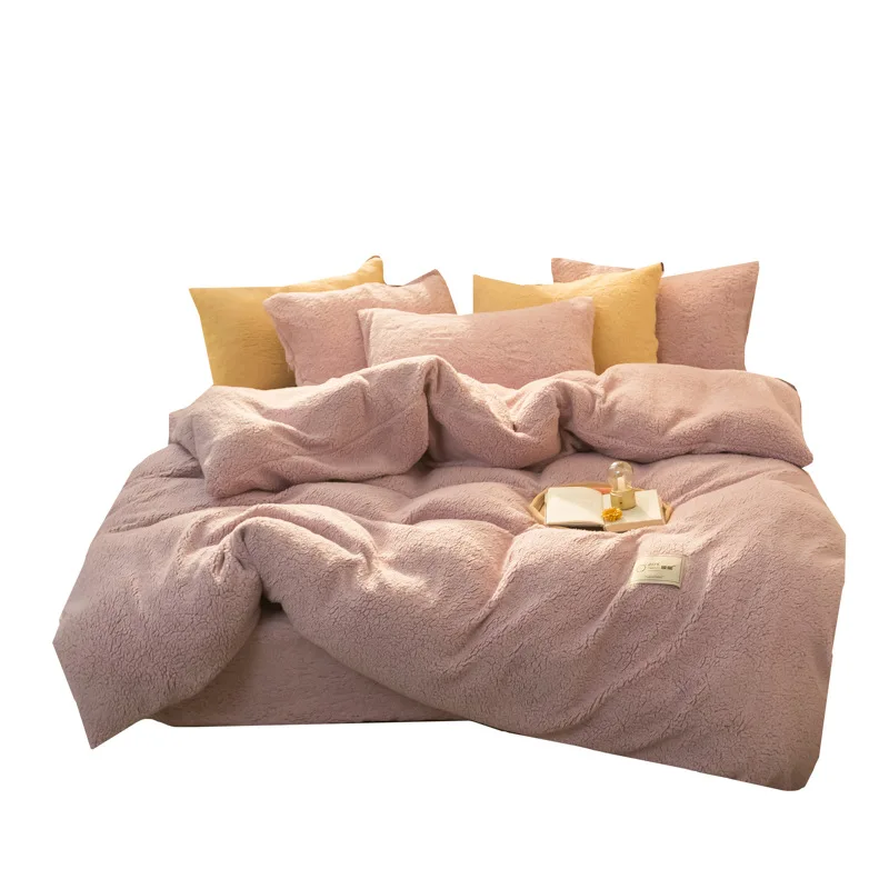 
Hot Selling Teddy Bear Fleece Bedding Set Thermal Warm Four Duvet Cover Set With Pillowcase 