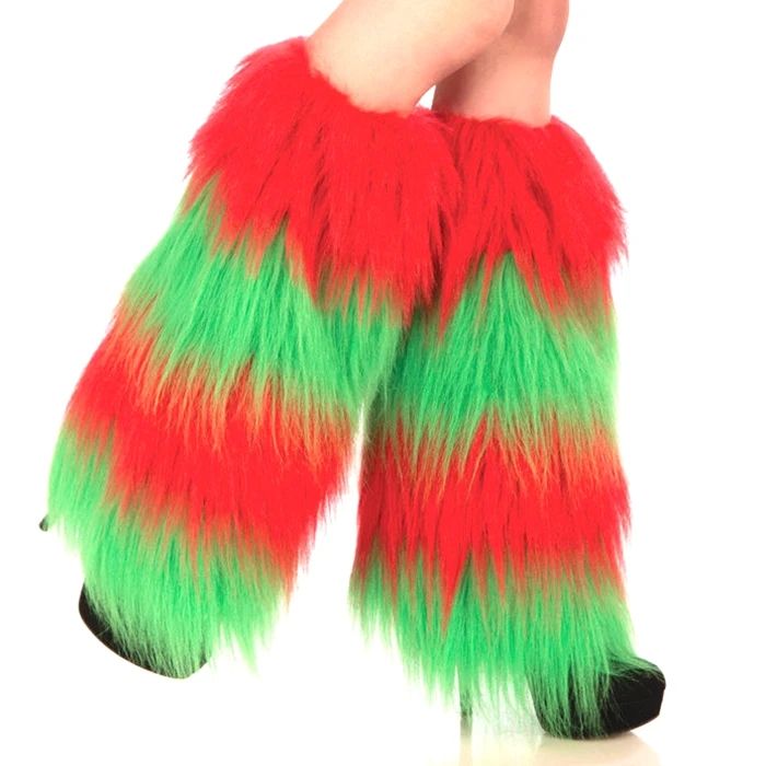 Party Small MOQ Mardi Gras Gold Purple Green Fleur de Lis Furry Fur Leg Warmers Women