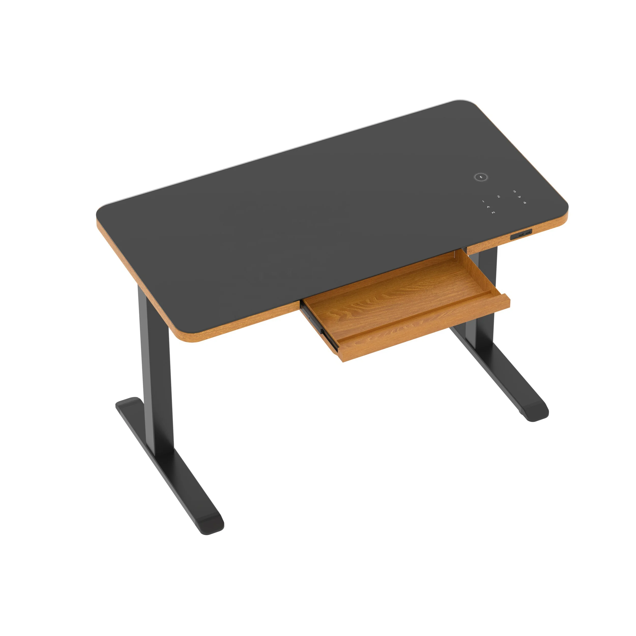 Escritorios Home Office Electric Sit Stand Computer Lifting Table Glass Top Height Adjustable Standing Desk with T-Touch Drawer