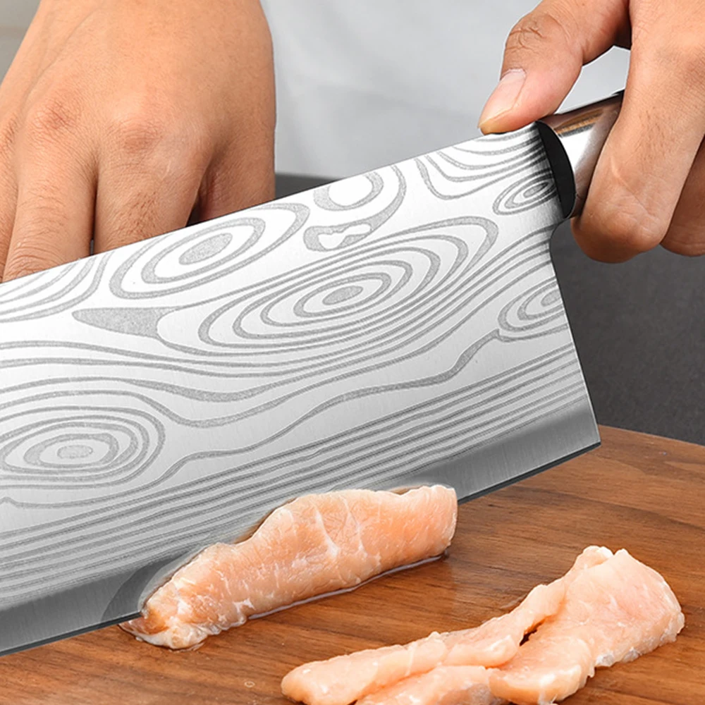 Pattern Stainless Steel  Chopper Chef Meat Cleaver Kitchen Chinese Butcher Knife With PP Handle