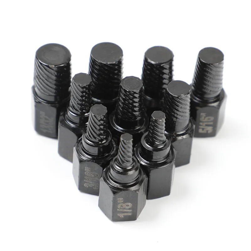 10-Piece Bolt Screw Remover Set Nut Extractors and Damaged Heads Screw Extractors Hexagonal Bolts and Removal Tools