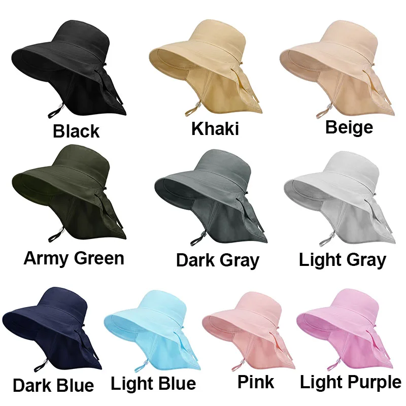 UPF50+ Outdoor Women Sun Hat Wide Brim Fishing Hat with Neck Flap Ponytail Hole