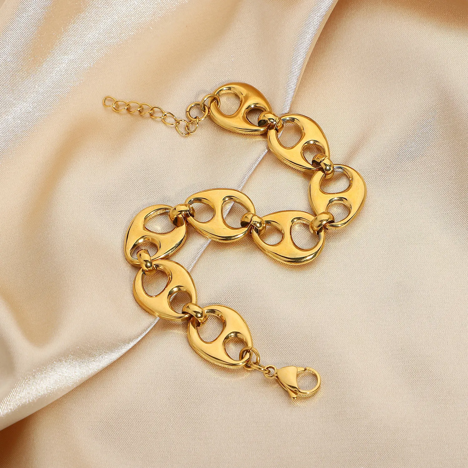 Punk Mariner Anchor Link Chain Chunky Bracelet 18K Gold Plated Stainless Steel Bracelet