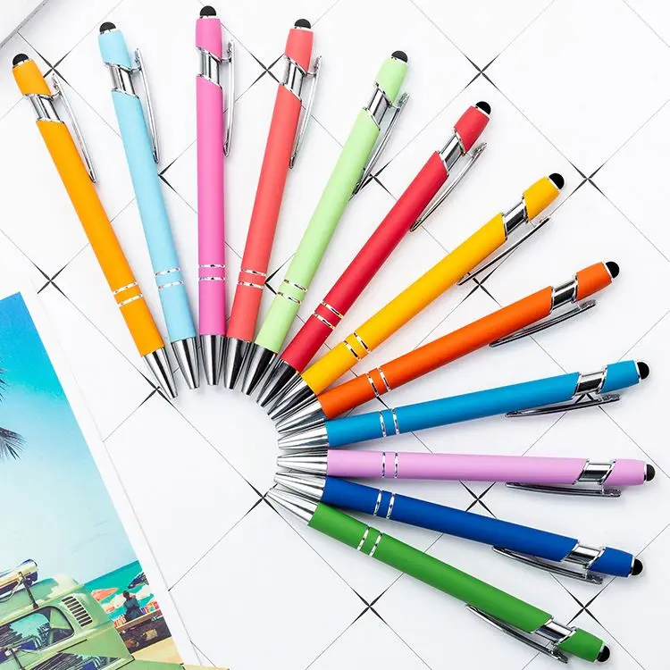 Soft Cover Promotional Metal Rubberized Ballpoint Pen Aluminum Touch Stylus Logo Pen With Custom Engraved Name