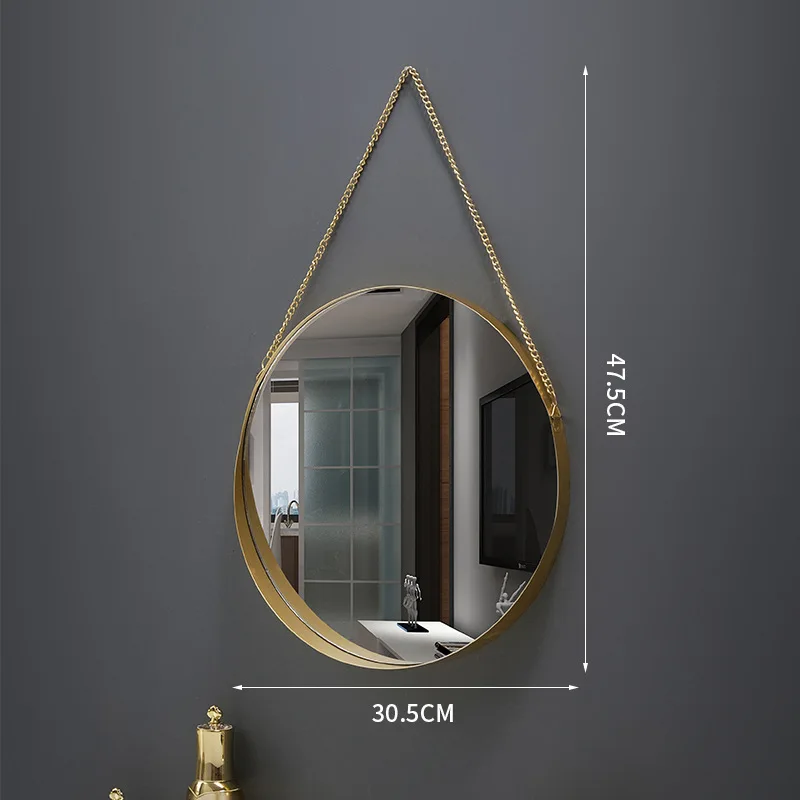 Nordic home decor bathroom dormitory makeup wrought iron hanging gold wall mirror decorative