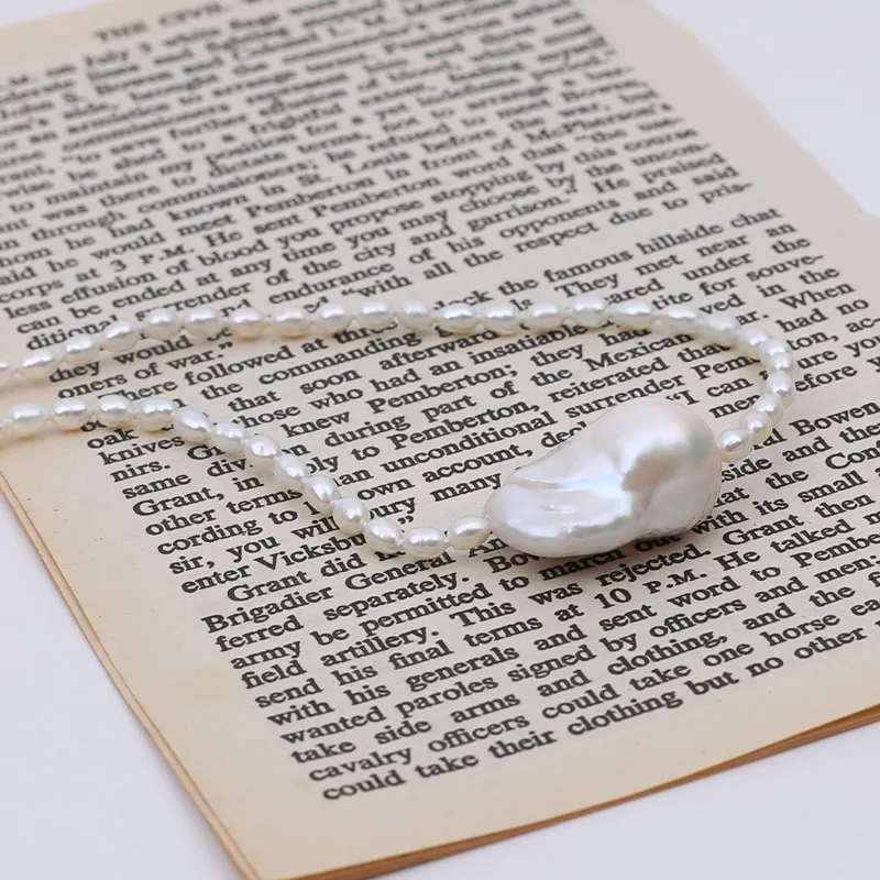 Simple jewelry nice luster 3-4mm tiny freshwater culture pearl chain necklace baroque