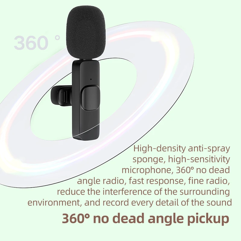 Wireless Recording Lavalier Microphone Plug Play Wireless Lapel Mic Live Stream Vlog Youtube Tiktok Interview