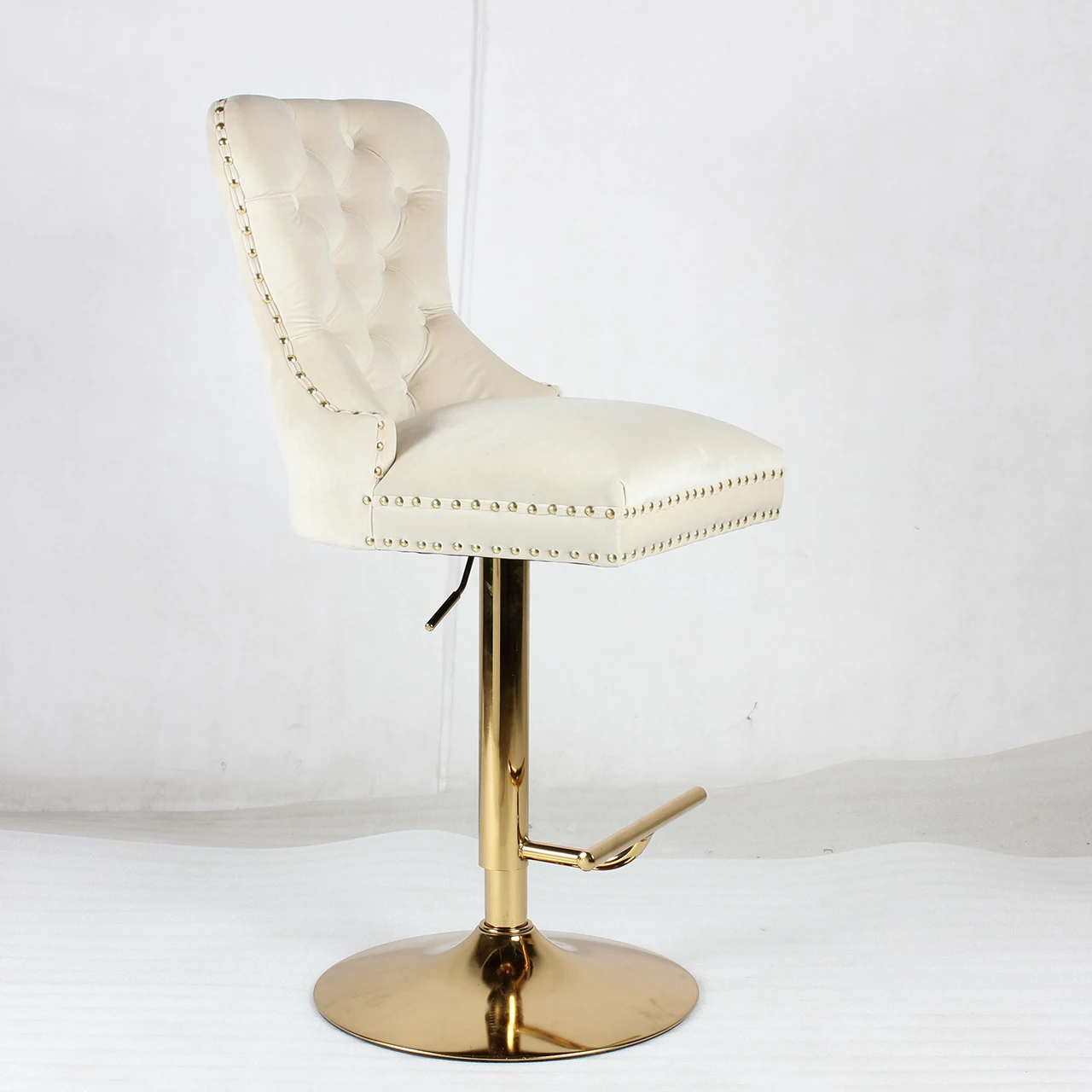 Hot Selling Modern Furniture High Chair Table Barstool Adjustable Spare Part Blue Swivel Stainless Steel Foot Velvet Bar Stool