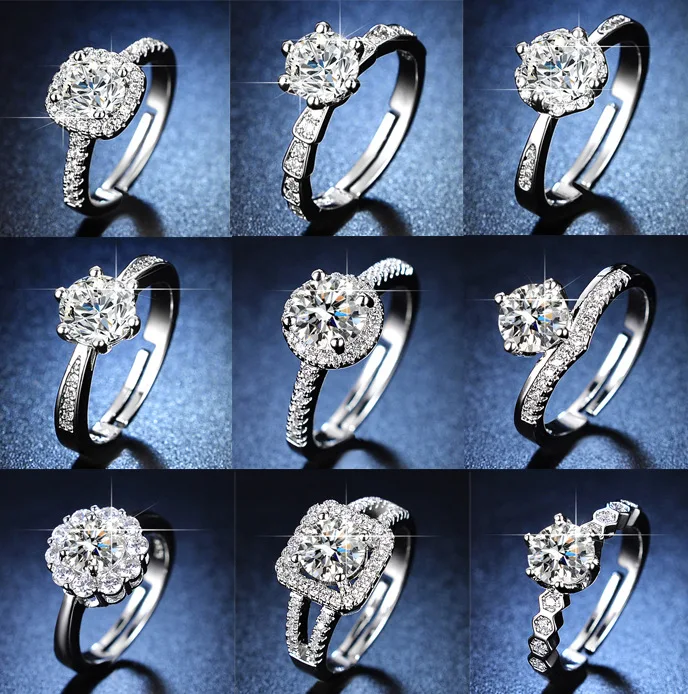 Factory Direct sales open adjustable ring female six claw Cubic zirconia stone ring Factory wholesale